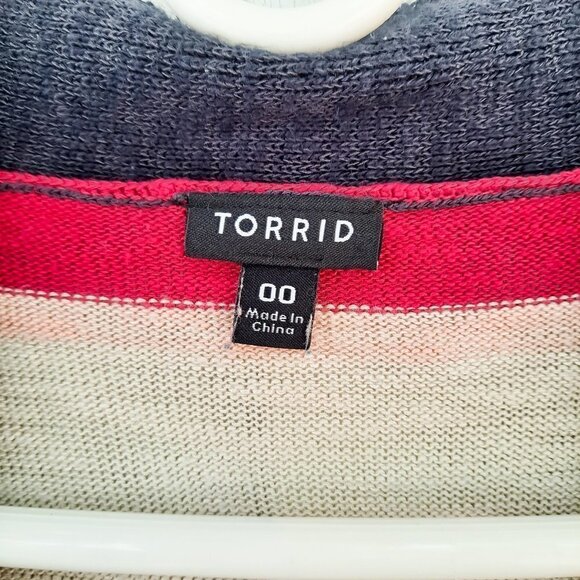 Torrid STRIPED OPEN CARDIGAN Navy Pink 10 - Picture 4 of 8